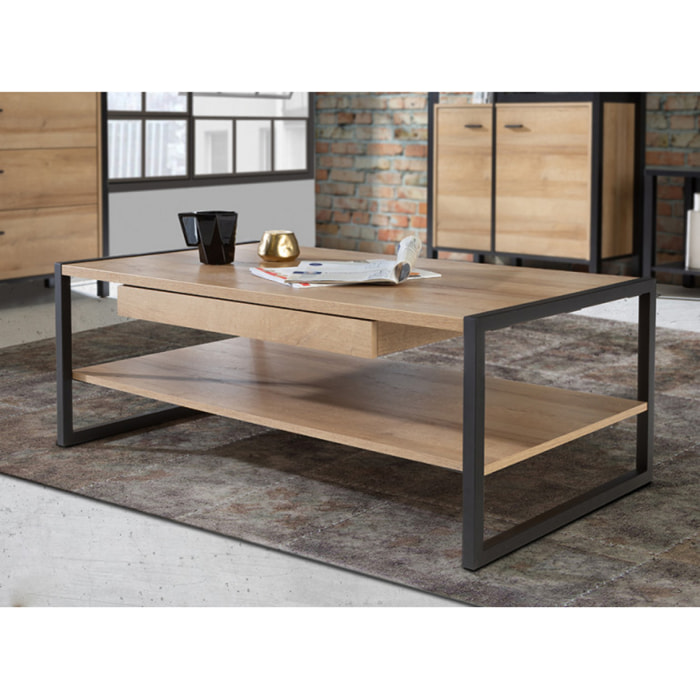 Table basse en bois effet chêne avec étagère - MIAMI