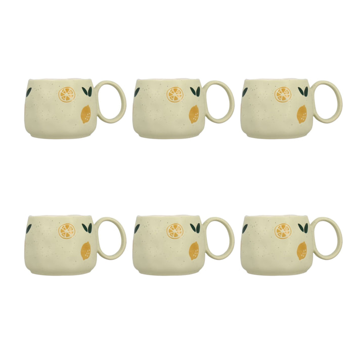 Lot de 6 mugs 38cl en grès à motif citron LEMON