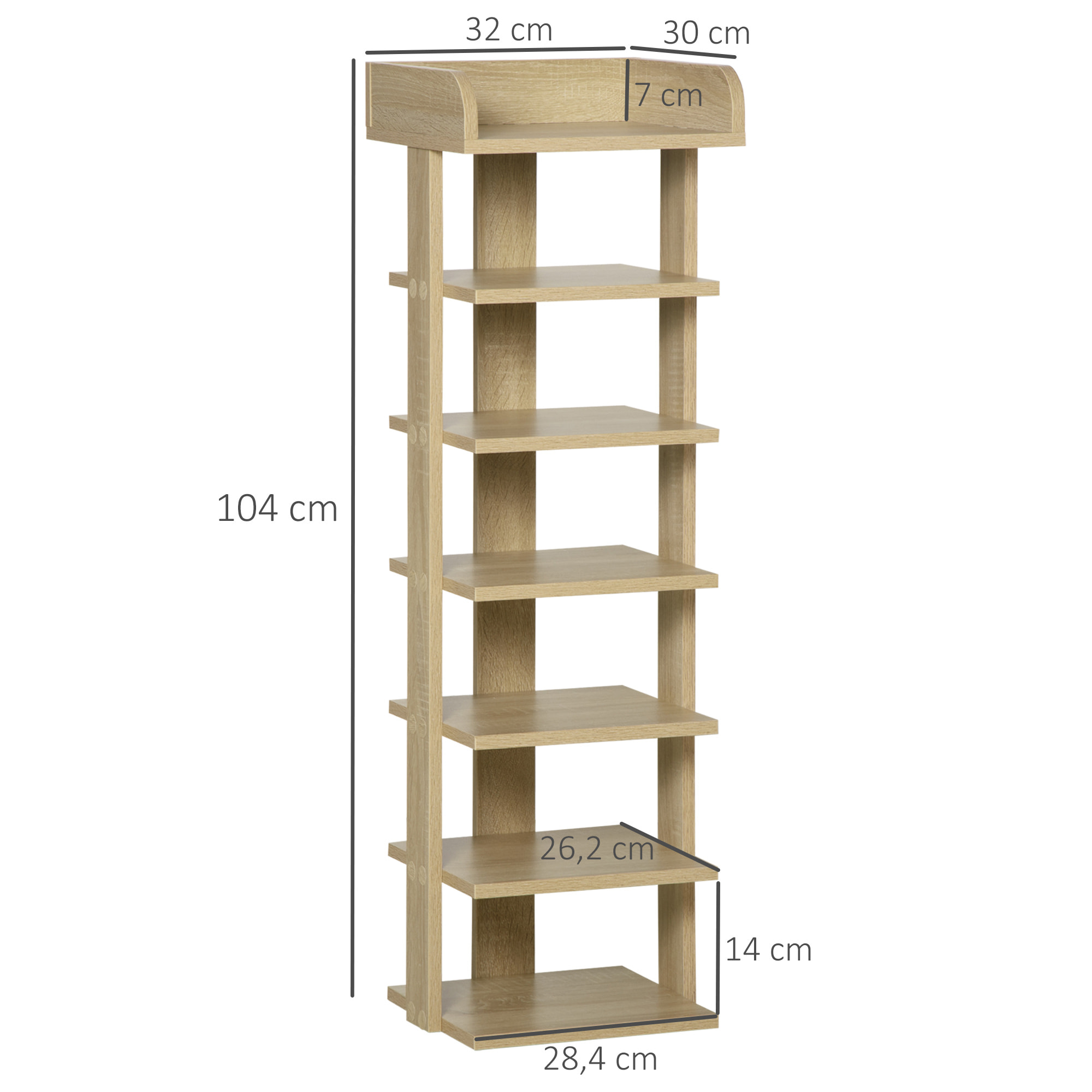 Zapatero Estrecho de 7 Niveles, Estantería de Zapatos, para 6 Pares de Zapatos, para Espacio Pequeño, Dormitorio y Pasillo, Roble