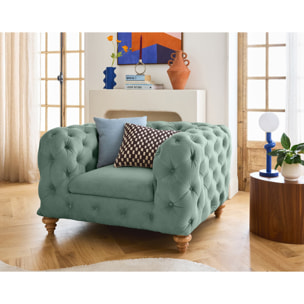 Walter - fauteuil chesterfield en velours - pieds bois - Bleu