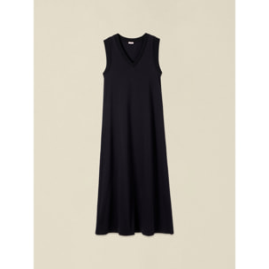 Oltre - Vestito lungo in cotone con scollo a V - Nero
