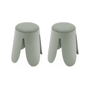 Set de 2 tabourets empilables vert céladon. bouclette texturée. NIKI. Ø30 / 44 x H46cm