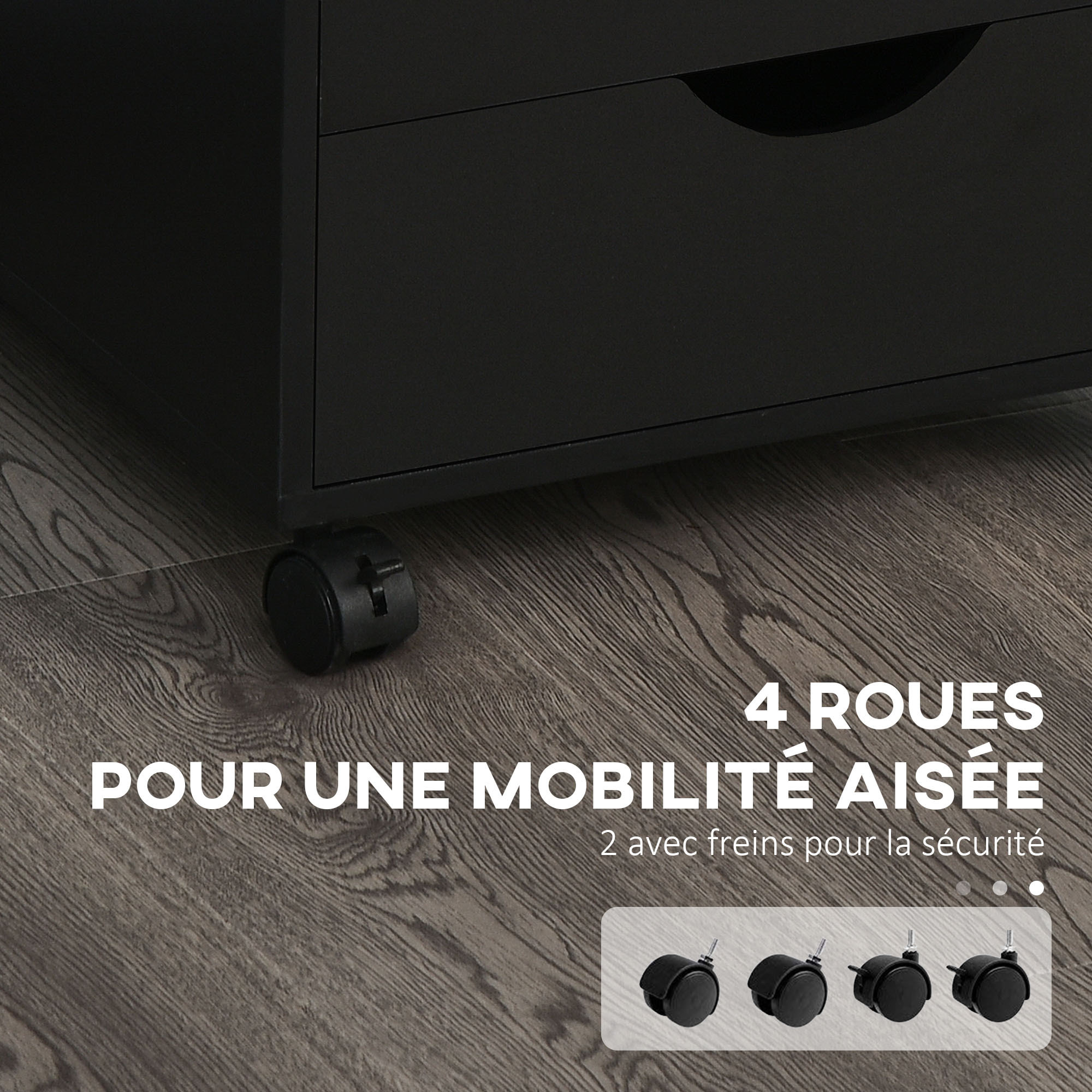 Caisson bureau 5 tiroirs mobile dim. 40x40x67cm noir