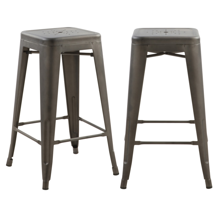 Tabouret de bar mi-hauteur Indus gris mat 66cm (lot de 2)