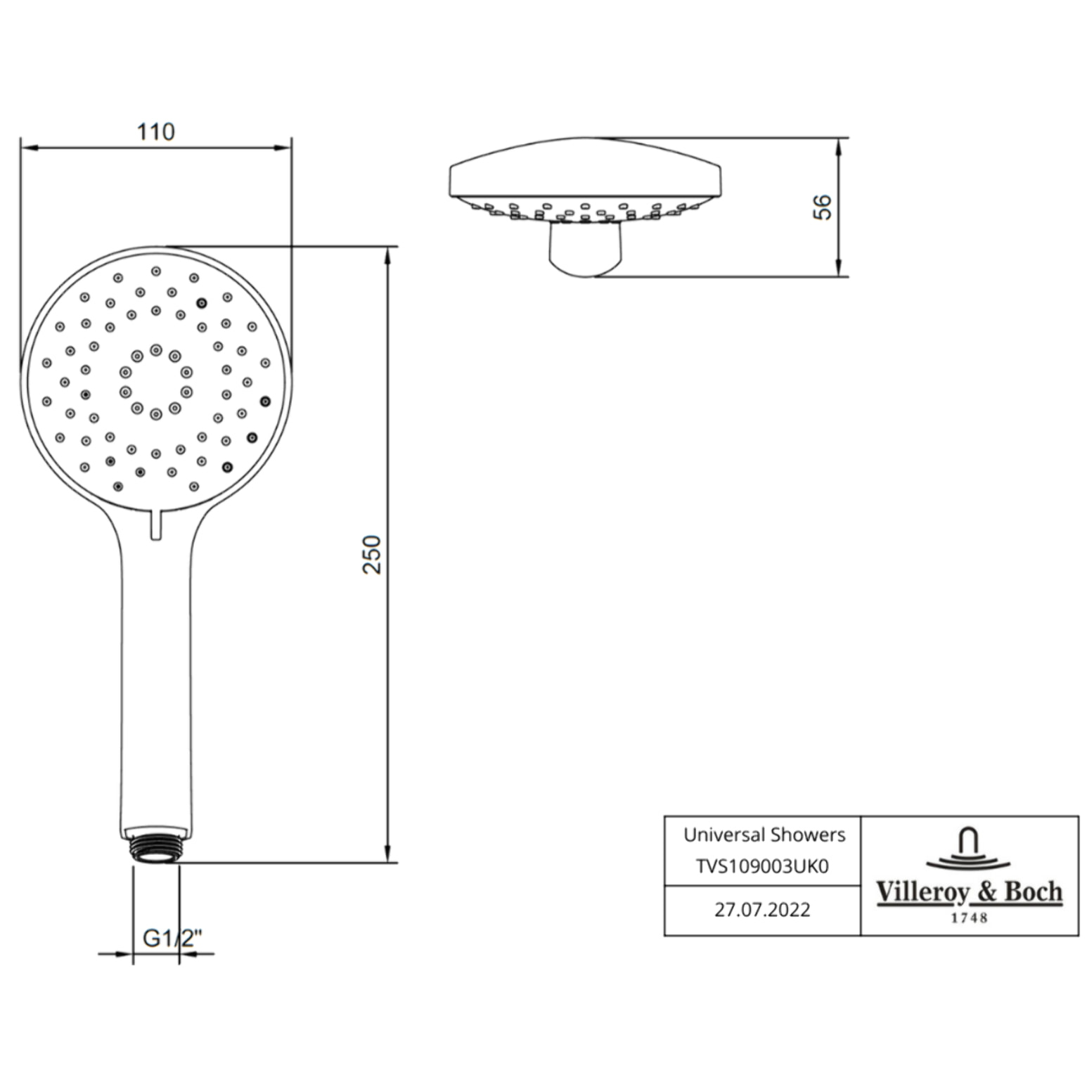 Pommeau de douche 3 jets VILLEROY & BOCH Universal