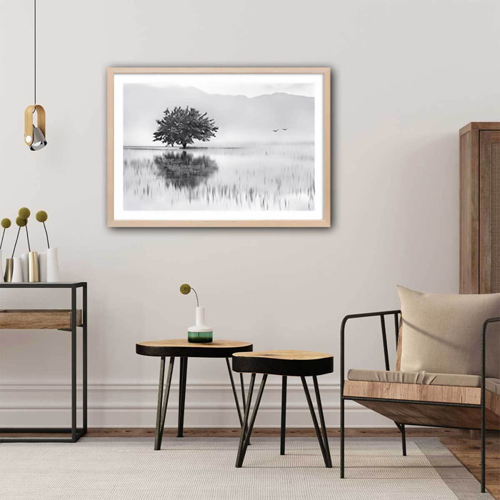 Affiche nature reflets d'eau Affiche + cadre en bois - Chêne