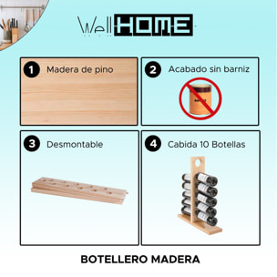 Well home mobiliario & decoración botellero edif para 10 botellas, acabado sin barniz