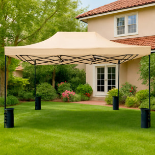 Gazebo Professionale 3x4.5 M Richiudibile Automatico In Acciaio E Telo Oxford 1200D PVC Impermeabile Anti UV Struttura a Fisarmonica con Sacche Beige