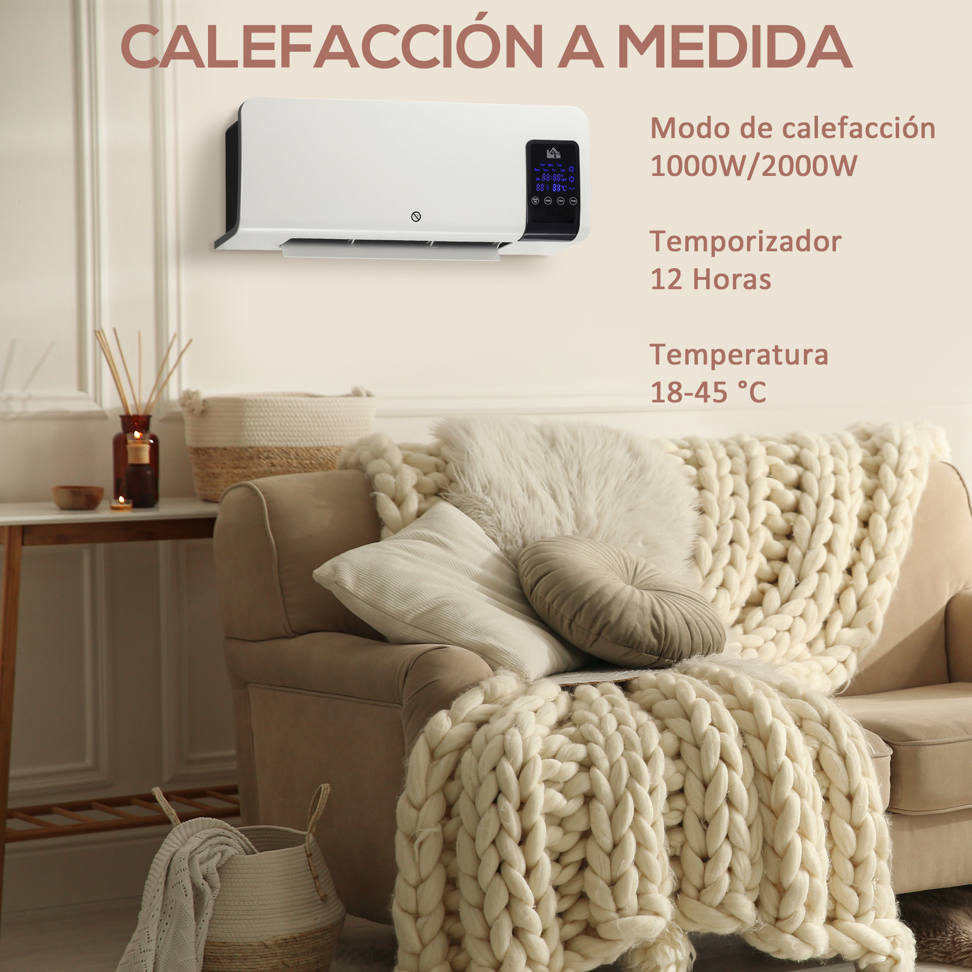 Calefactor Eléctrico de Pared Calefactor de baño 1000W/2000W con Función de Oscilación Mando a Distancia Temporizador Protección contra Sobrecalentamiento 54,5x12x21,5 cm Blanco