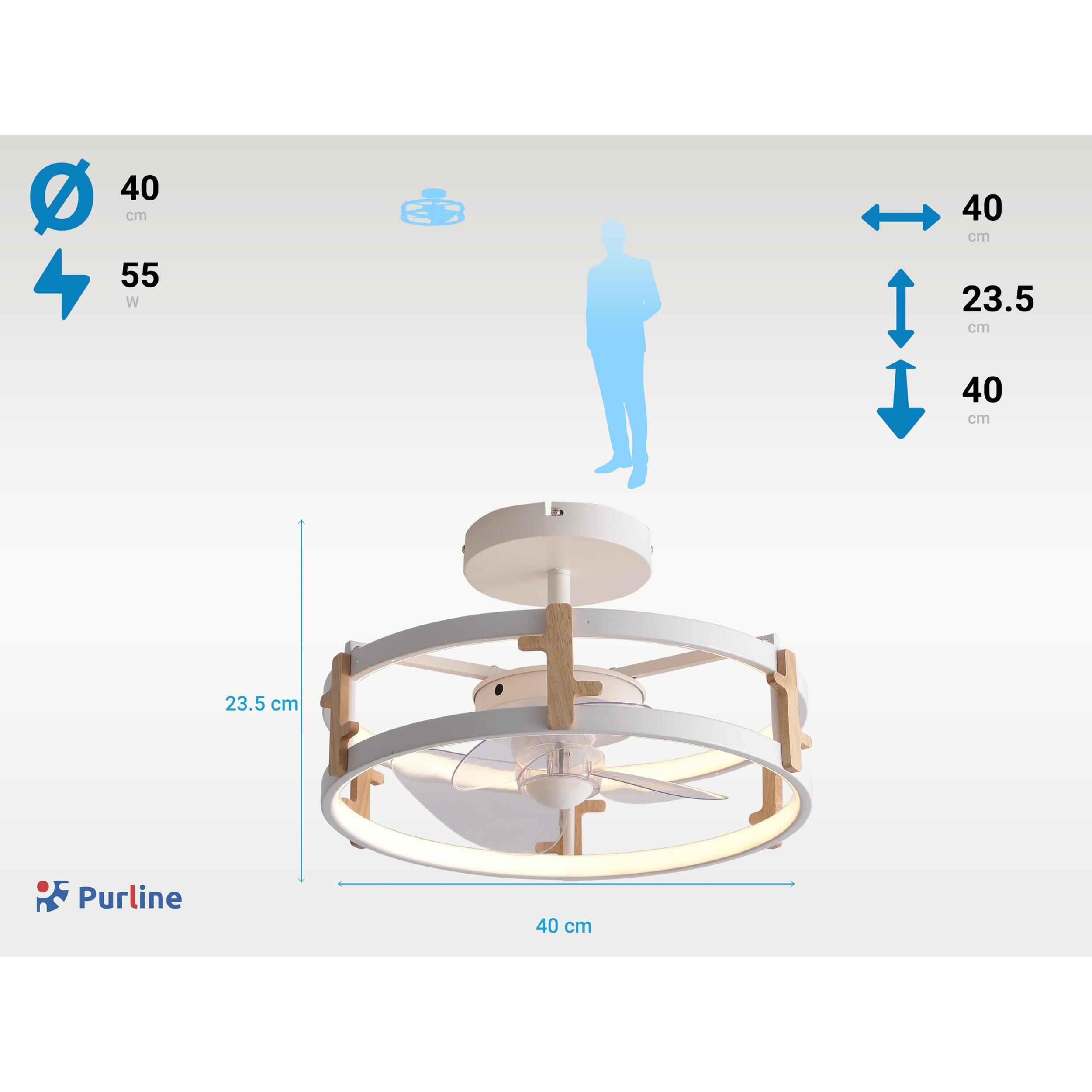 Lampe à ventilateur LED avec détails en bois