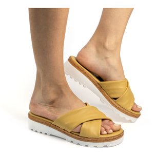 CIABATTA INCROCIATA VERA PELLE GIALLO