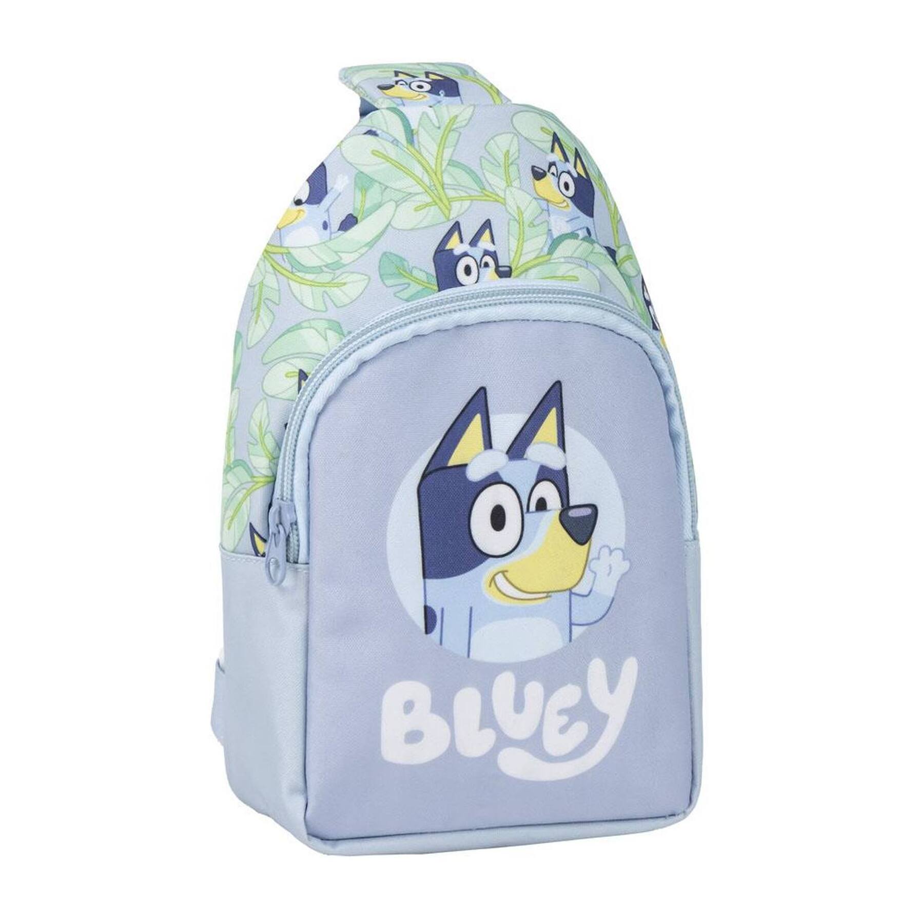 Mochila bandolera de bluey - color azul - 13x23x7cm - fabricada en poliéster - bandolera infantil con asas ajustables - compartimento principal