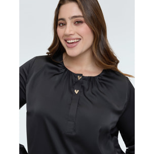 Fiorella Rubino - Blusa in raso con bottoni a forma di cuore - Nero