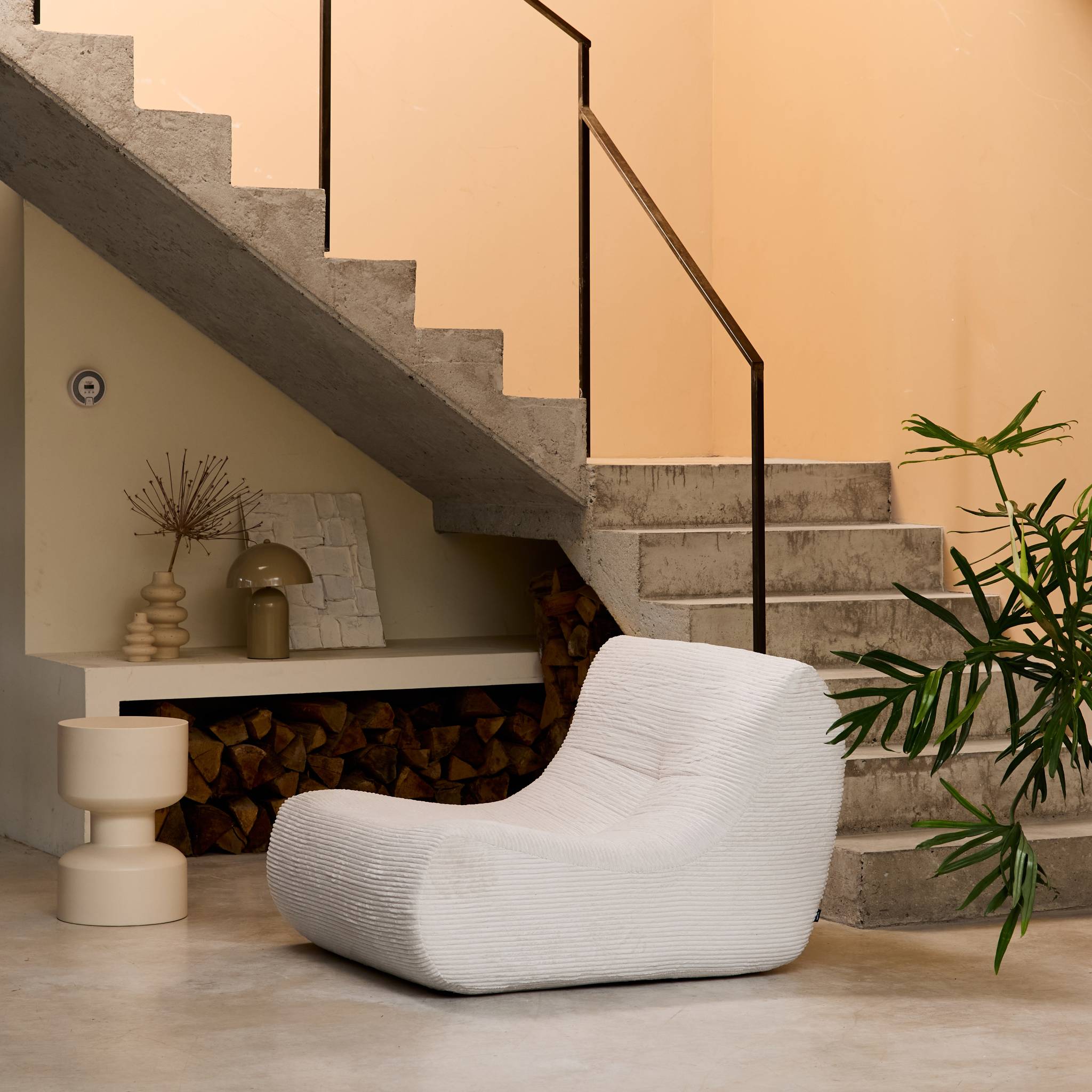 Chauffeuse velours côtelé 1 place crème L 91 x P 105 x H 72 cm - SOKOL