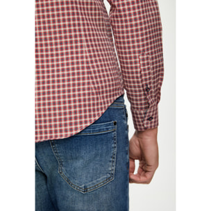 Camicia Uomo 1 Bottone Button Down Slim Cotone Poliestere Quadro Medio Blu\Rosso
