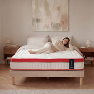 Ensemble Matelas Suprême & Sommier Kit Bois, Mémoire de Forme & Mousse Haute Densité, 24 cm, Soutien Ferme, Aération Optimale