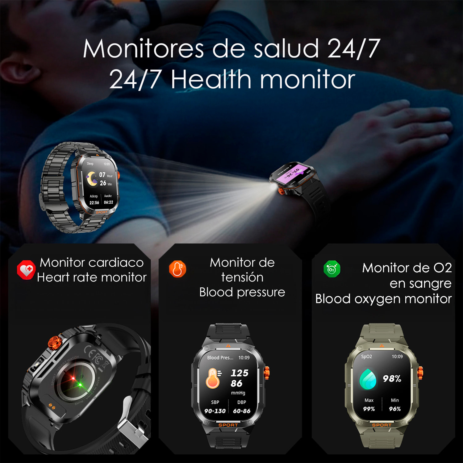 Smartwatch D16 con corona multifunzione intelligente, oltre 100 modalità sportive, monitoraggio della salute e torcia.