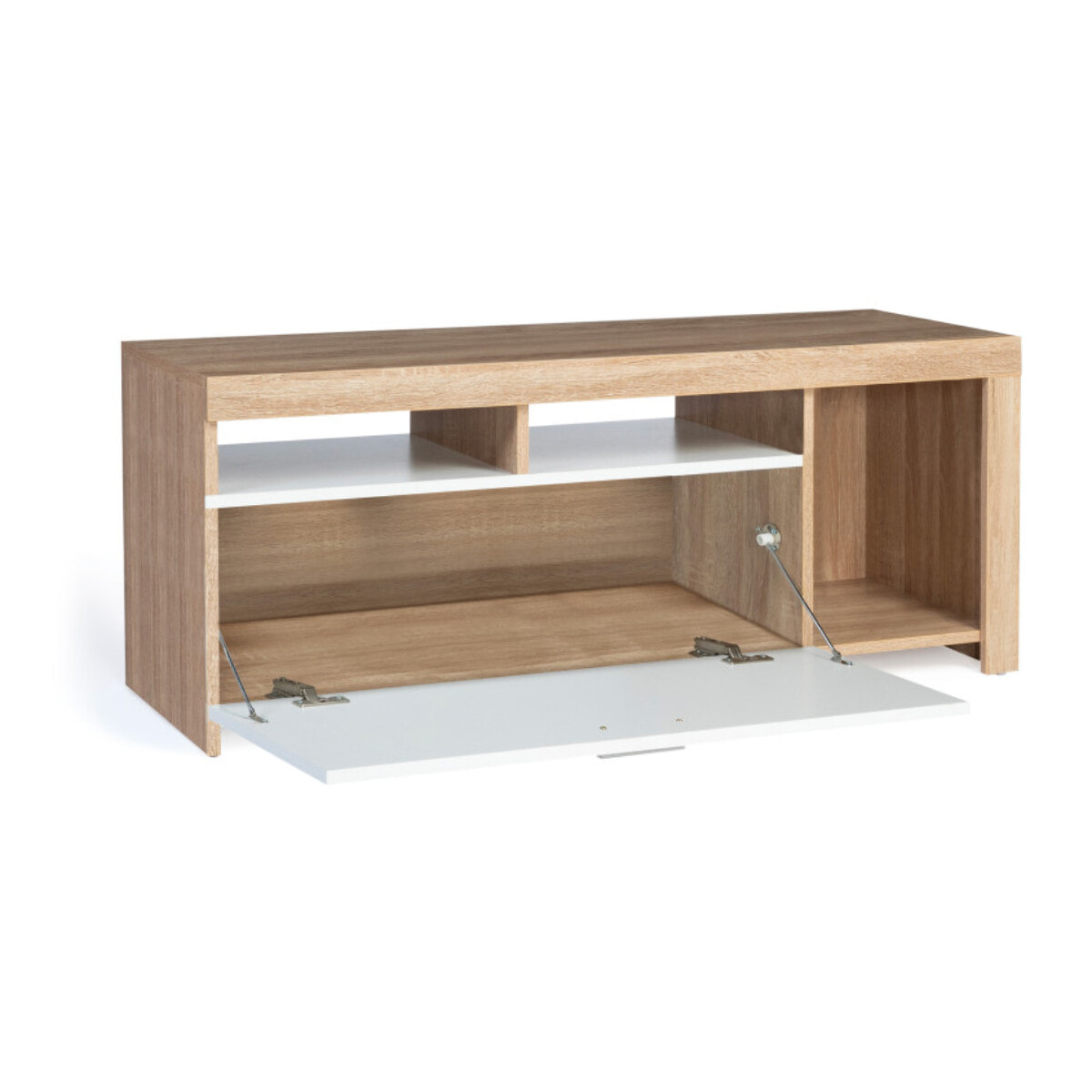 Meuble TV Maryse bois et blanc rangements multiples L110cm