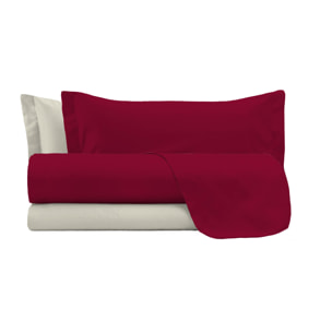 COMPLETO LETTO NATURAL COLOUR MADE IN ITALY COTONE-BORDEAUX/PANNA PIAZZA E MEZZA