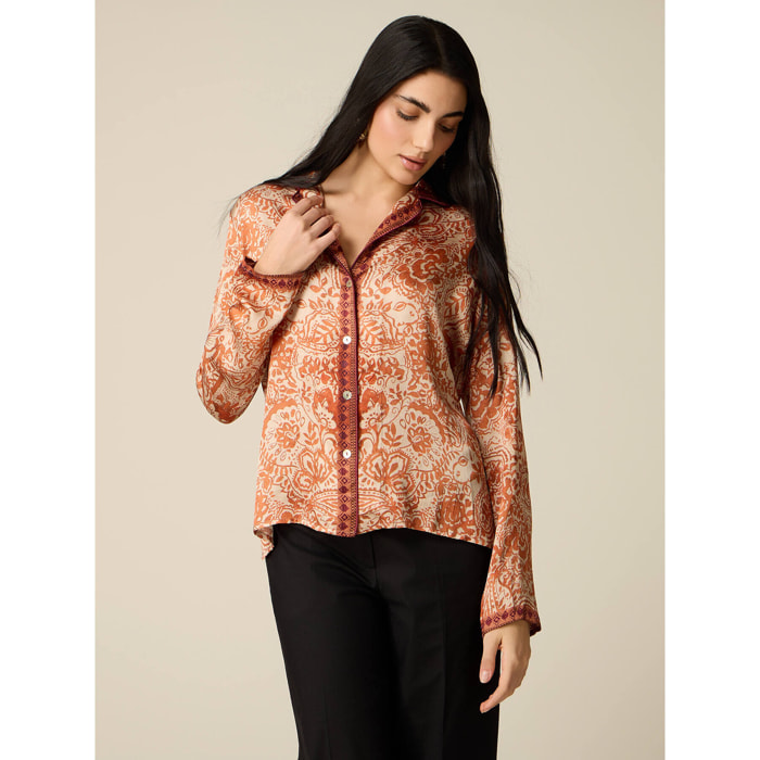 Oltre - Camicia in raso di viscosa fantasia - Arancione