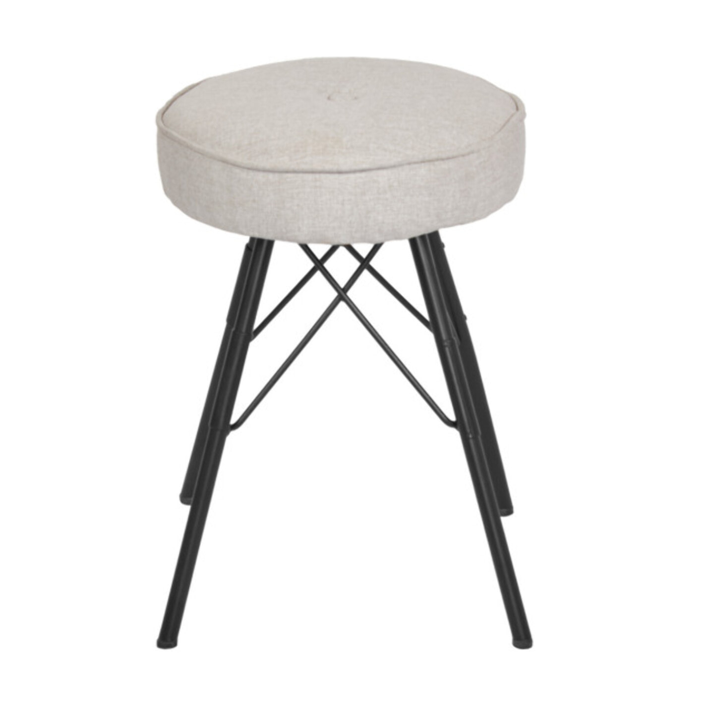 Tabouret H. 45 cm Tissu Capitonné Gris Clair & Métal - AIDA 7483
