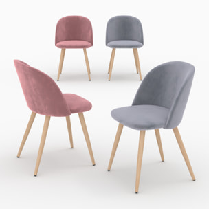 Pack 4 chaises Cosy en velours rose et gris