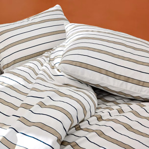 Lot h.couette +taies satin de coton imprimé blanc beige Martigues sable