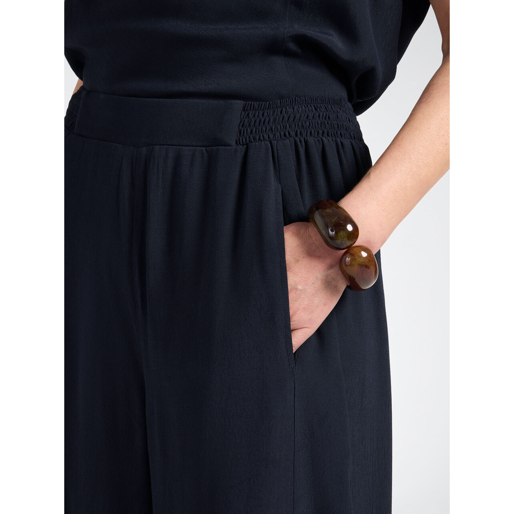 Elena Mirò - Pantaloni palazzo con vita smock - Blu