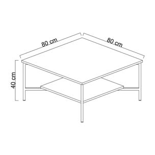 Tavolino da salotto Mia, Tavolo basso da caffè, Portariviste per divano, Ripiano da soggiorno, 80x80h40 cm, Bianco e Nero