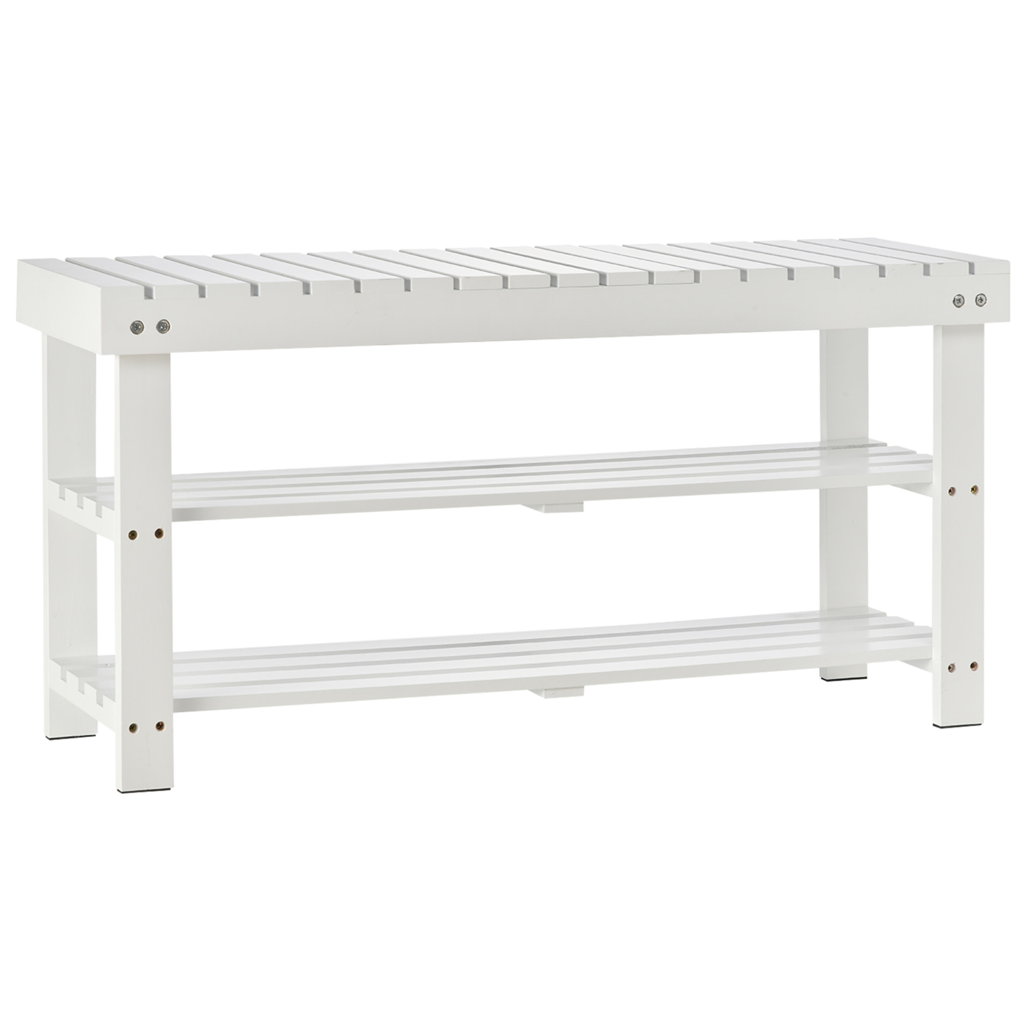 Banc à chaussures - 2 étagères, petit coffre de rangement - dim. 90 x 29 x 45 cm - MDF bois blanc