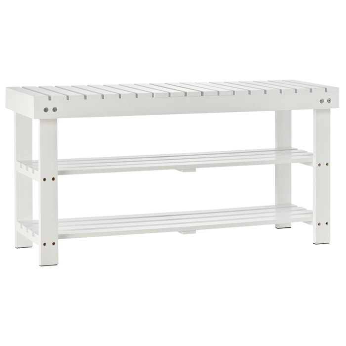 Banc à chaussures - 2 étagères, petit coffre de rangement - dim. 90 x 29 x 45 cm - MDF bois blanc