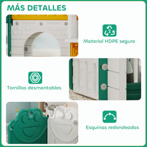 Tobogán Infantil 7 en 1 con Caseta para Niños, Tobogán con Escalera, Aro de Baloncesto, Túnel, Pizarra, Telescopio, para Interior, Amarillo y Verde