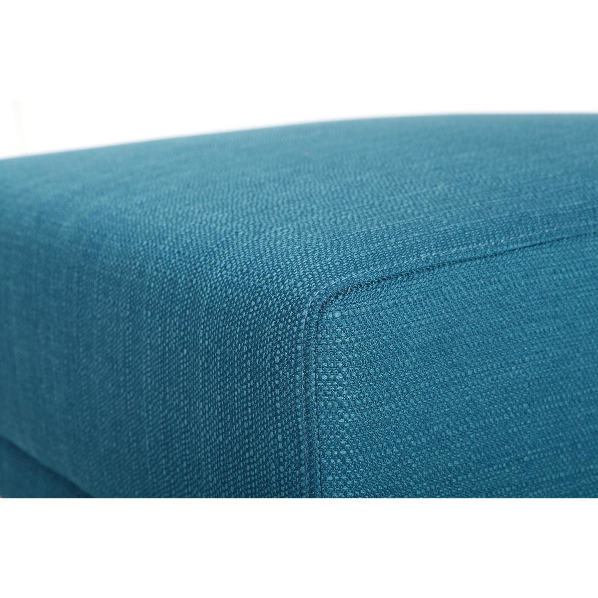 Pouf repose-pieds scandinave en tissu bleu canard et bois clair ULLA