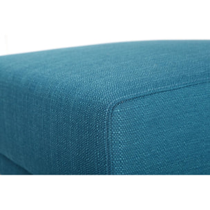 Pouf repose-pieds scandinave en tissu bleu canard et bois clair ULLA