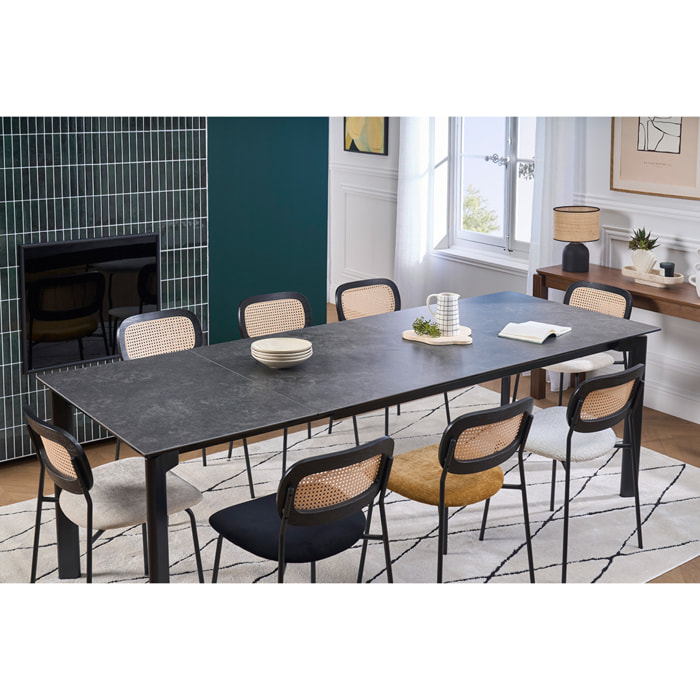 Table à manger extensible en céramique noire et métal L180-240 cm CARA