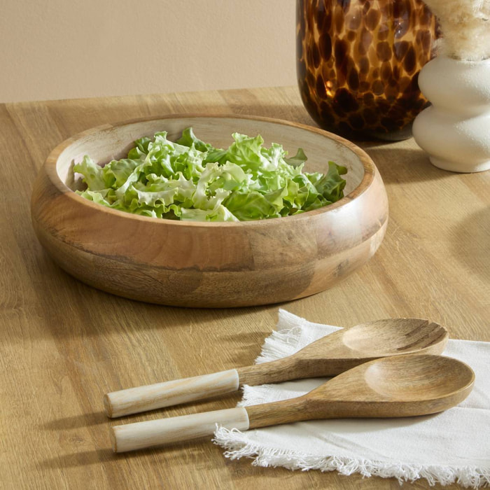Couverts à salade bicolore Ava L.28cm blanc