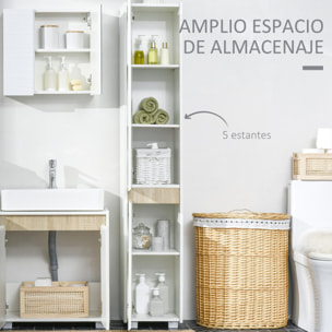 kleankin Armario Alto de Baño Columna Auxiliar de Baño de 5 Niveles con Estantes Ajustables Armario Multiusos para Ducha Aseo Dormitorio 30x33x165 cm Blanco