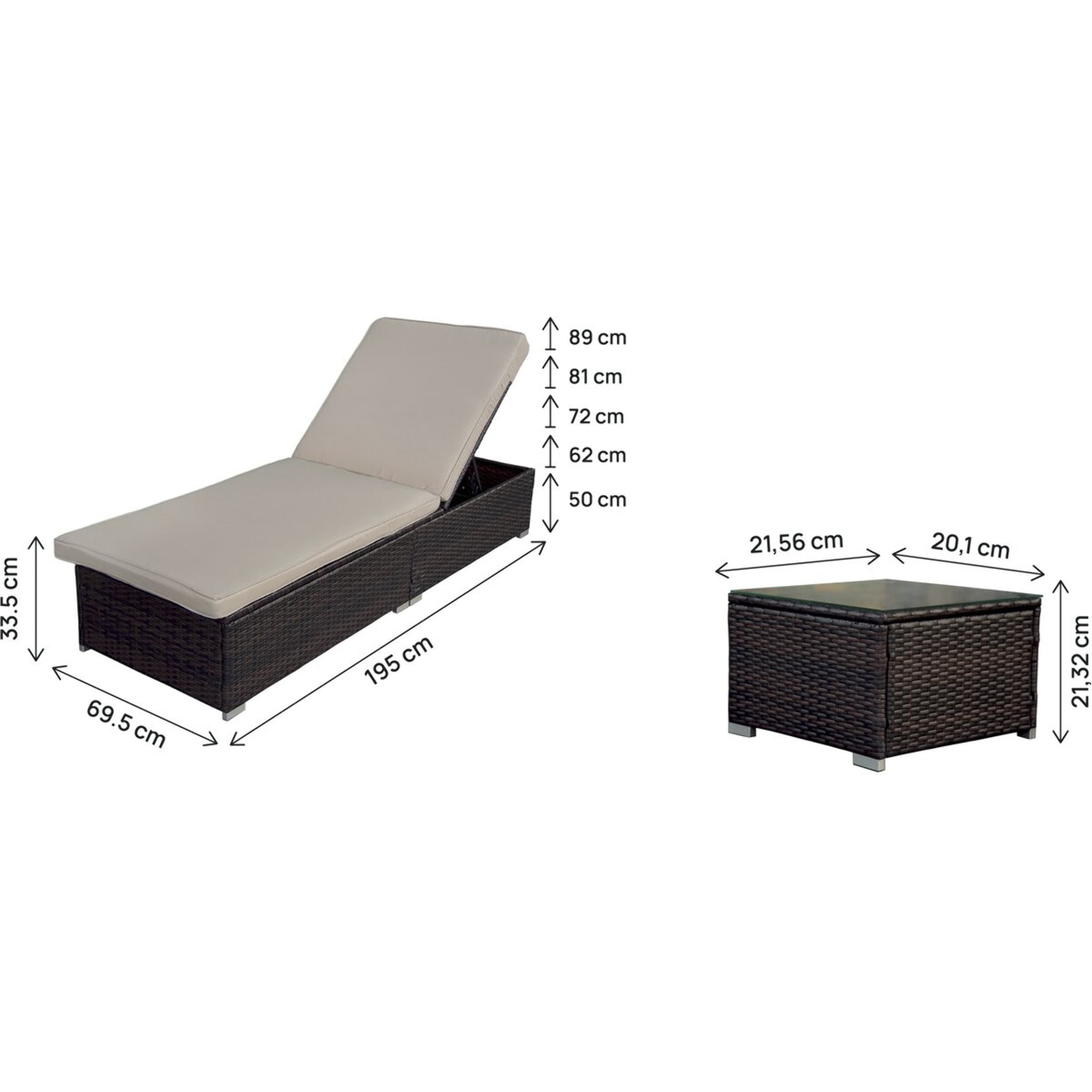 Lot de 2 bains de soleil en résine tressée avec coussins et table basse "Alice" - Marron