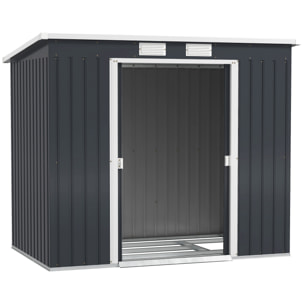 Abri de jardin - fondation incluse - cabanon 2 portes coulissantes - 213 x 130 x 172 cm - tôle acier anthracite