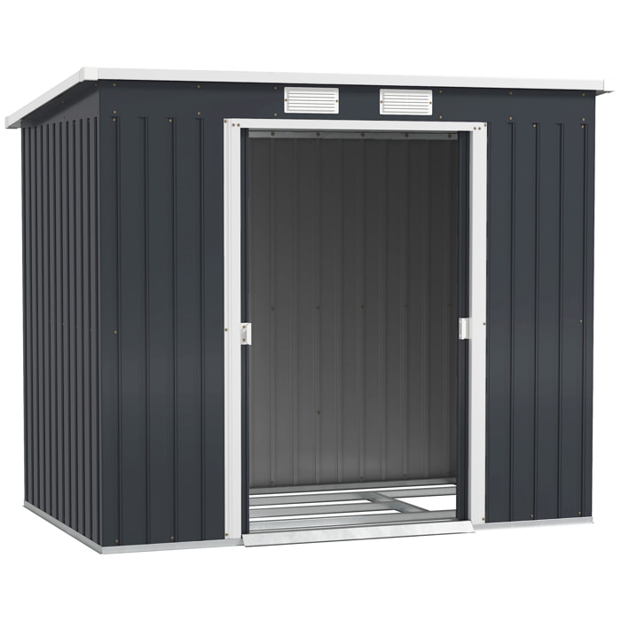 Abri de jardin - fondation incluse - cabanon 2 portes coulissantes - 213 x 130 x 172 cm - tôle acier anthracite