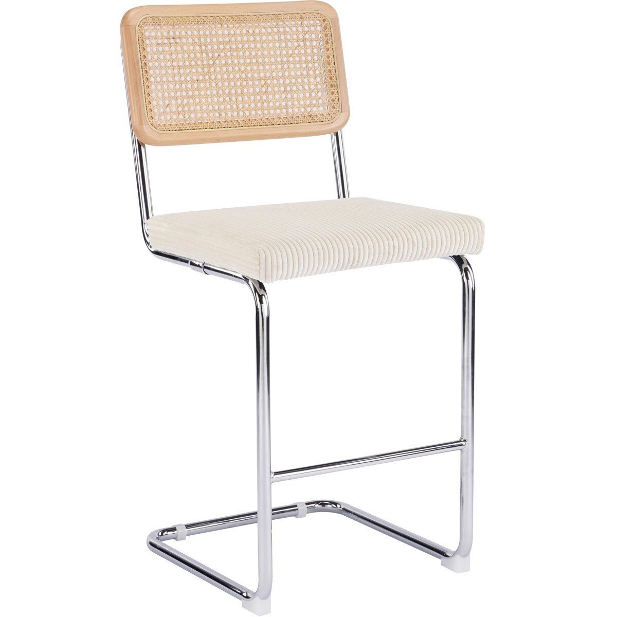 Lot de 2 tabourets de bar en cannage et velours côtelé - MUSE