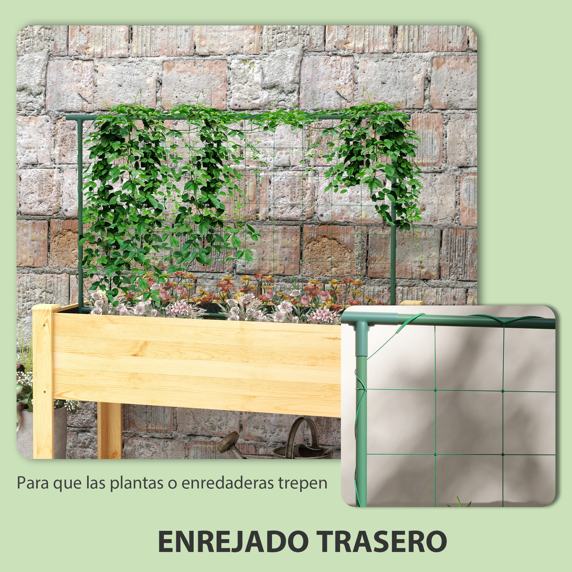 Huerto Urbano Elevado con Enrejado Mesa de Cultivo Jardinera Elevada para Trepar Enredaderas de Verduras Plantas Flores Carga 300 kg 120x60x75 cm Natural