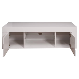 Mobile da soggiorno porta TV moderno, Credenza bassa a 2 ante, Made in Italy, cm 181x42xh44, colore Bianco lucido