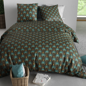 Parure housse de couette imprimée 220x240cm + 2 Taies 100% coton 57fils ROMANA