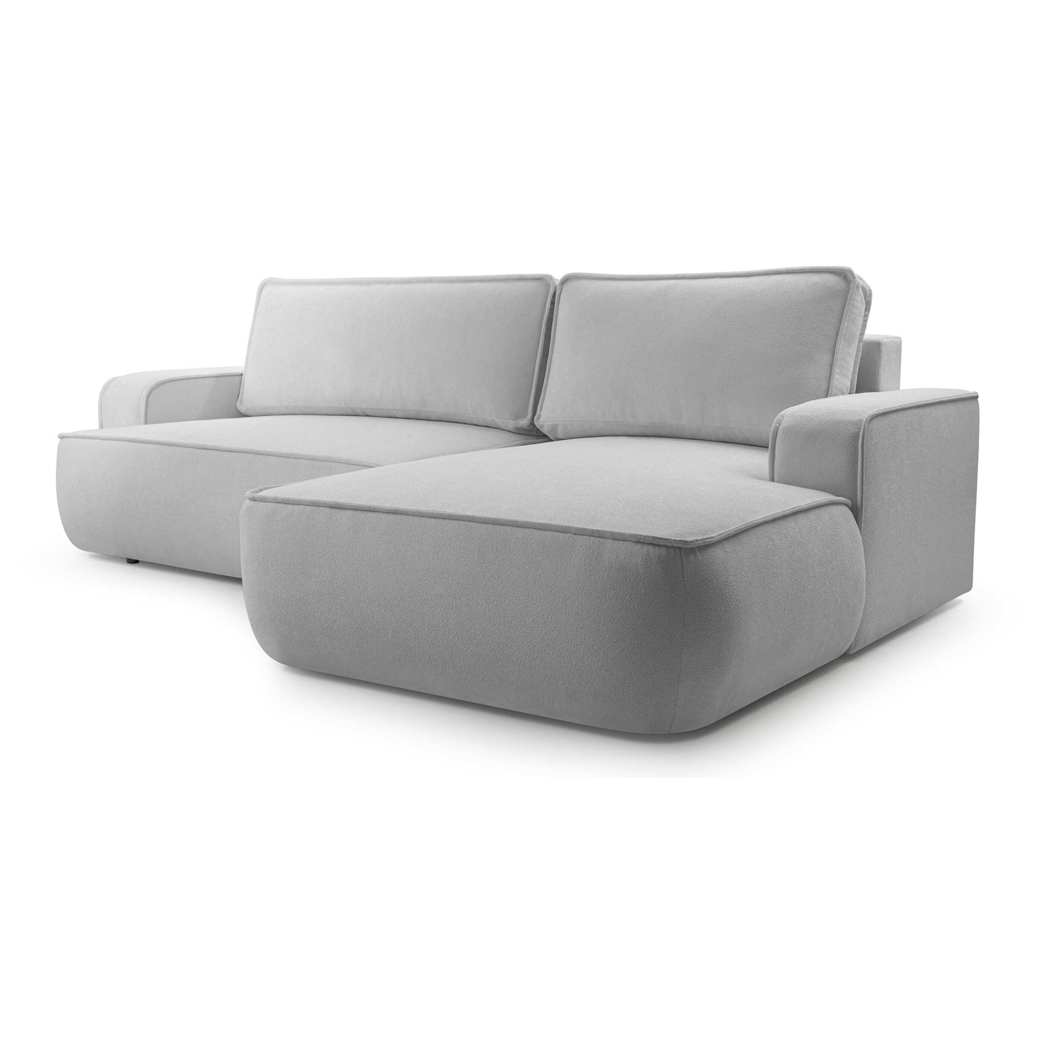 Nessino - canapé d'angle droit 4 places - convertible avec coffre - en tissu texturé - Gris clair