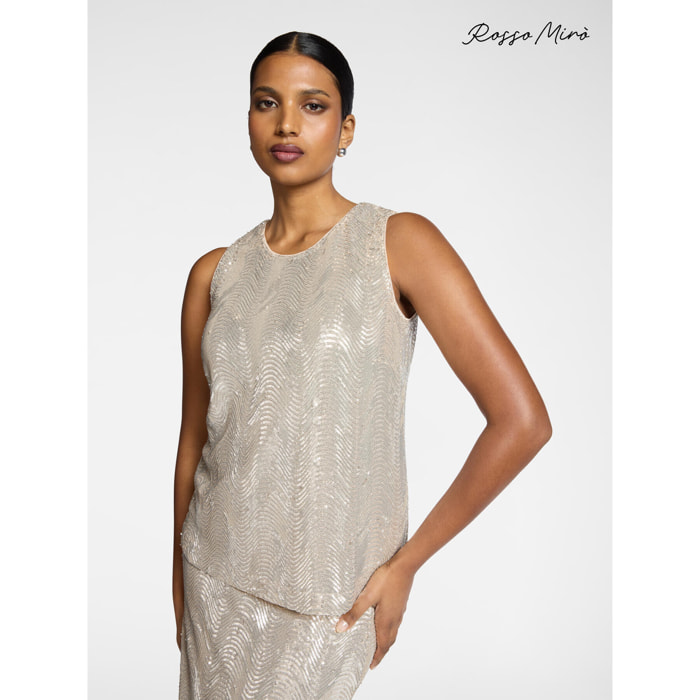 Elena Mirò - Top in tulle con paillettes - Beige