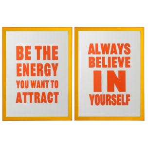 J-Line Tableau de Citations Energy/Believe - toile - blanc/orange fluo - 2 pièces
