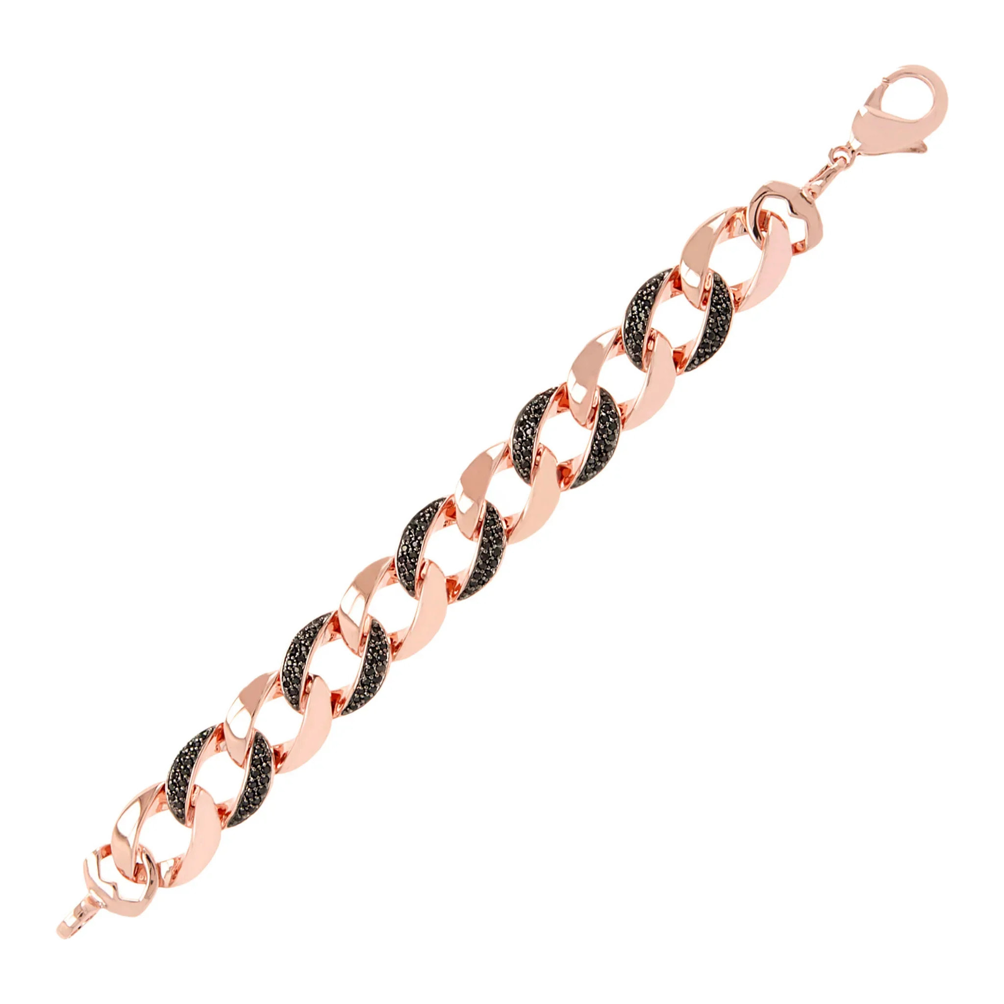 Bracciale Catena Grumetta con Elementi Pavé in Spinello Nero o Cubic Zirconia