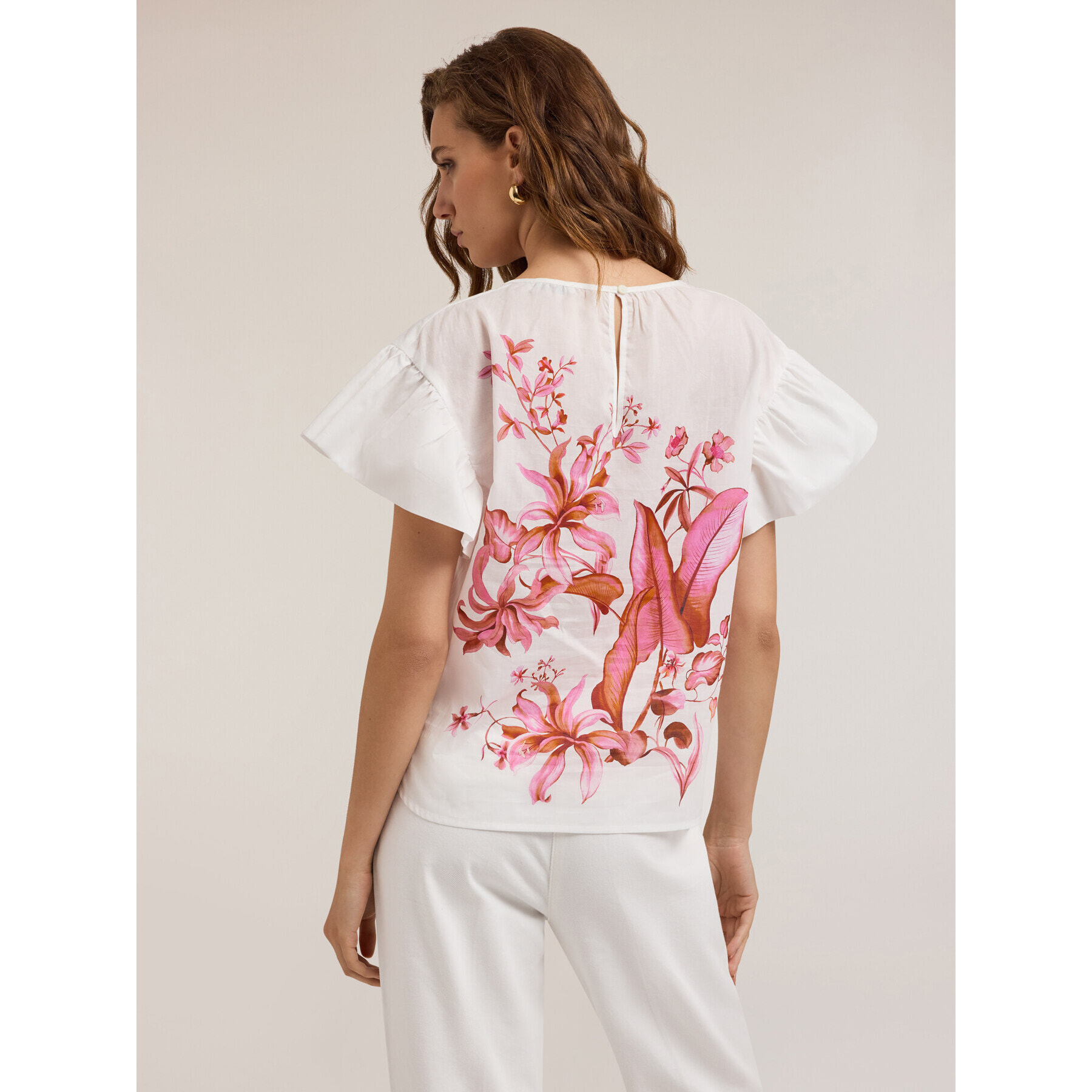 Motivi - Blusa de algodón con estampado floral - Blanco