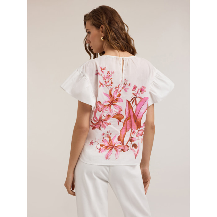 Motivi - Blusa de algodón con estampado floral - Blanco